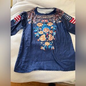 Floral / Patriotic Navy Blue Women's Top